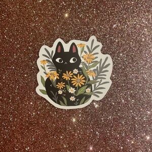Black Cat Floral Sticker